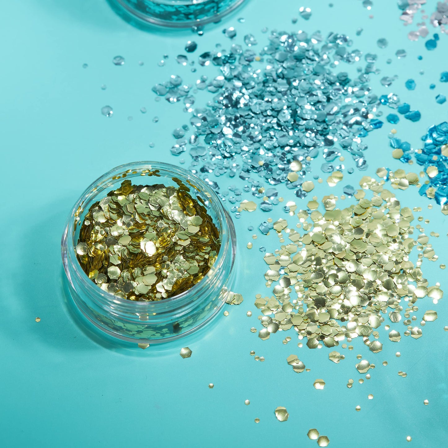 Biodegradable Eco Chunky Glitter by Moon Glitter - 100% Cosmetic Bio Glitter for Face, Body, Nails, Hair and Lips - 3g - Set of 5 - plus Glitter Fix Gel