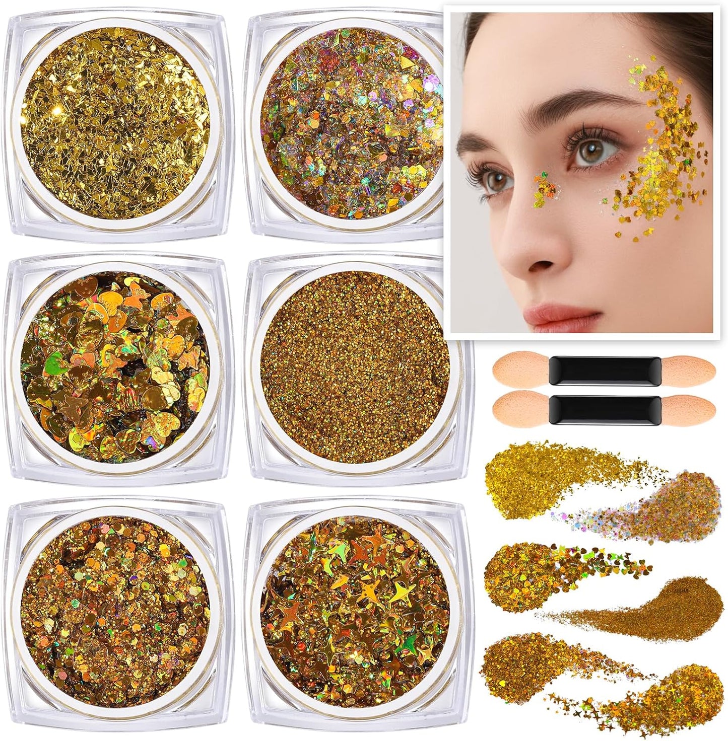 Teenitor Face Glitter Body Glitter, Clear White Body Glitter Gel, Hair Glitter Gel, 6 Shapes Rave Glitter, Mermaid Sequins Makeup Glitters Face Paint, Chunky Sparkling Glitter Gel for Women