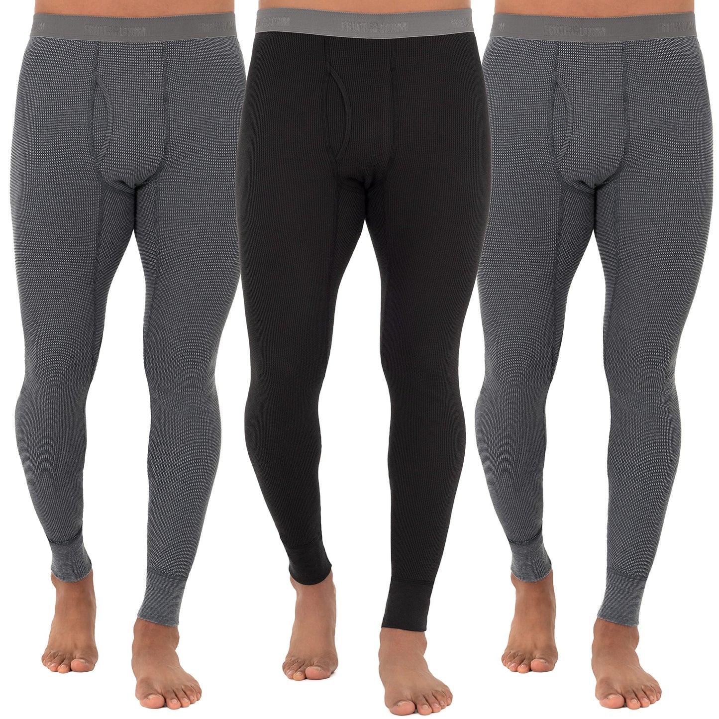 Fruit of the Loom mens Recycled Premium Waffle Thermal Underwear Long Johns (1, 2, 3, and 4 Packs) Pajama Bottom, Greystone Heather/Greystone Heather/Black, XX-Large US