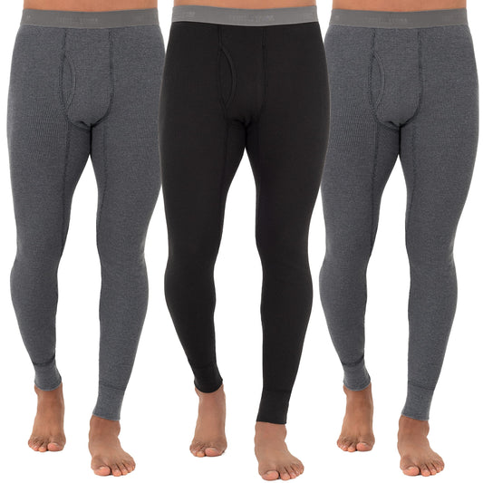 Fruit of the Loom mens Recycled Premium Waffle Thermal Underwear Long Johns (1, 2, 3, and 4 Packs) Pajama Bottom, Greystone Heather/Greystone Heather/Black, XX-Large US