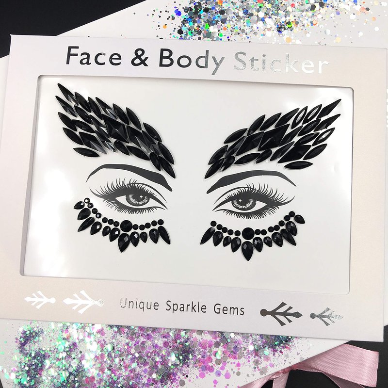 black face jewels tattoo eye sticker festival body sticker black gems holidays halloween decoration temporary tattoo for skin