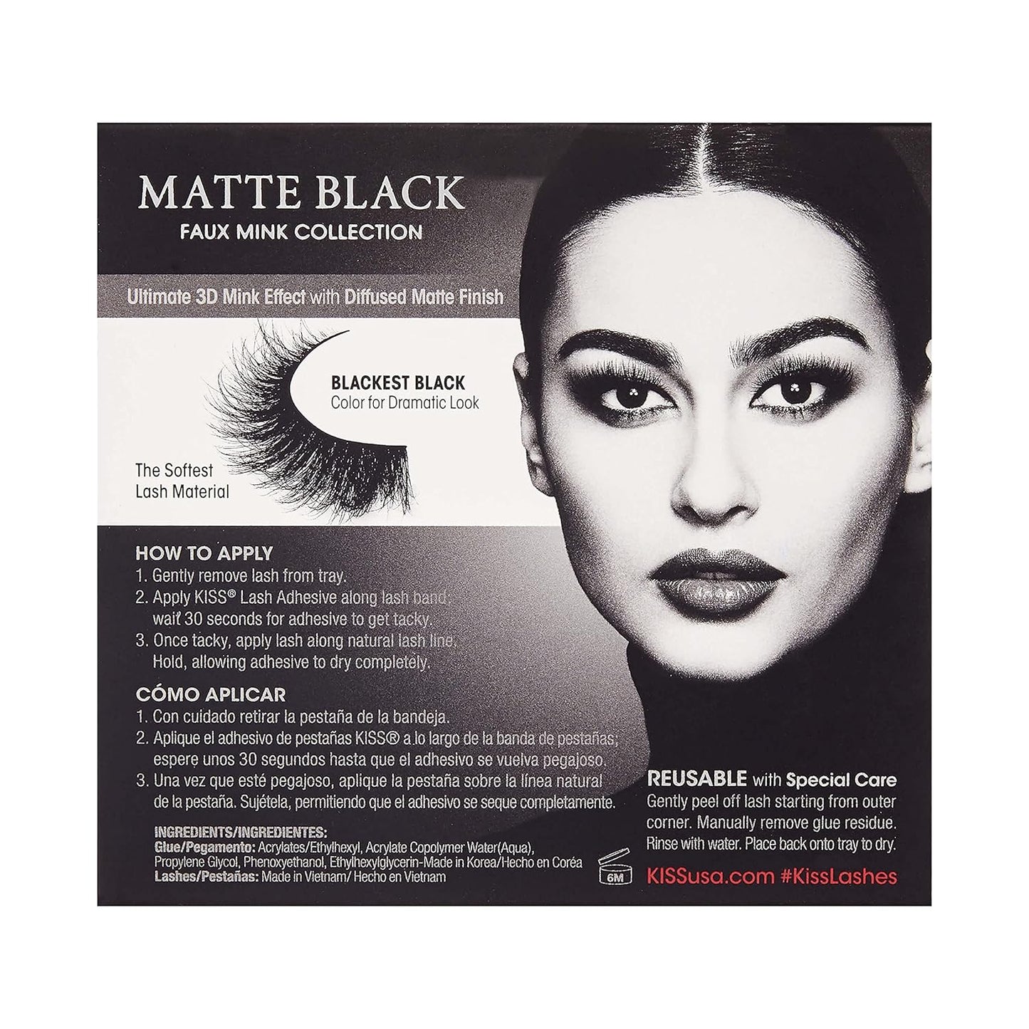 KISS Lash Couture Faux Mink 3D Matte, False Eyelashes, 'Matte Velvet', 16 mm, Includes 1 Pair Of Lash, Easy to Apply, Reusable Strip Lashes