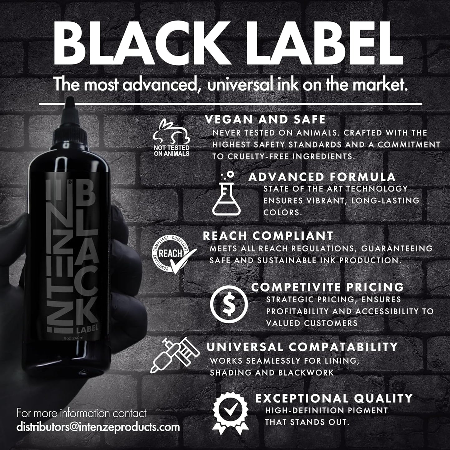 Intenze Black Label Tattoo Ink - Professional Grade 8oz Bottle | ISO Certified, Made in USA