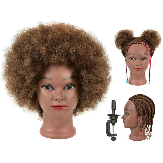QACIEH Afro Kinky Curly Real 100% Human Hair Mannequin Head with Stand for Hairdresser Practice Cosmetology Manikin Doll Training Head Braiding Styling Cutting Updos