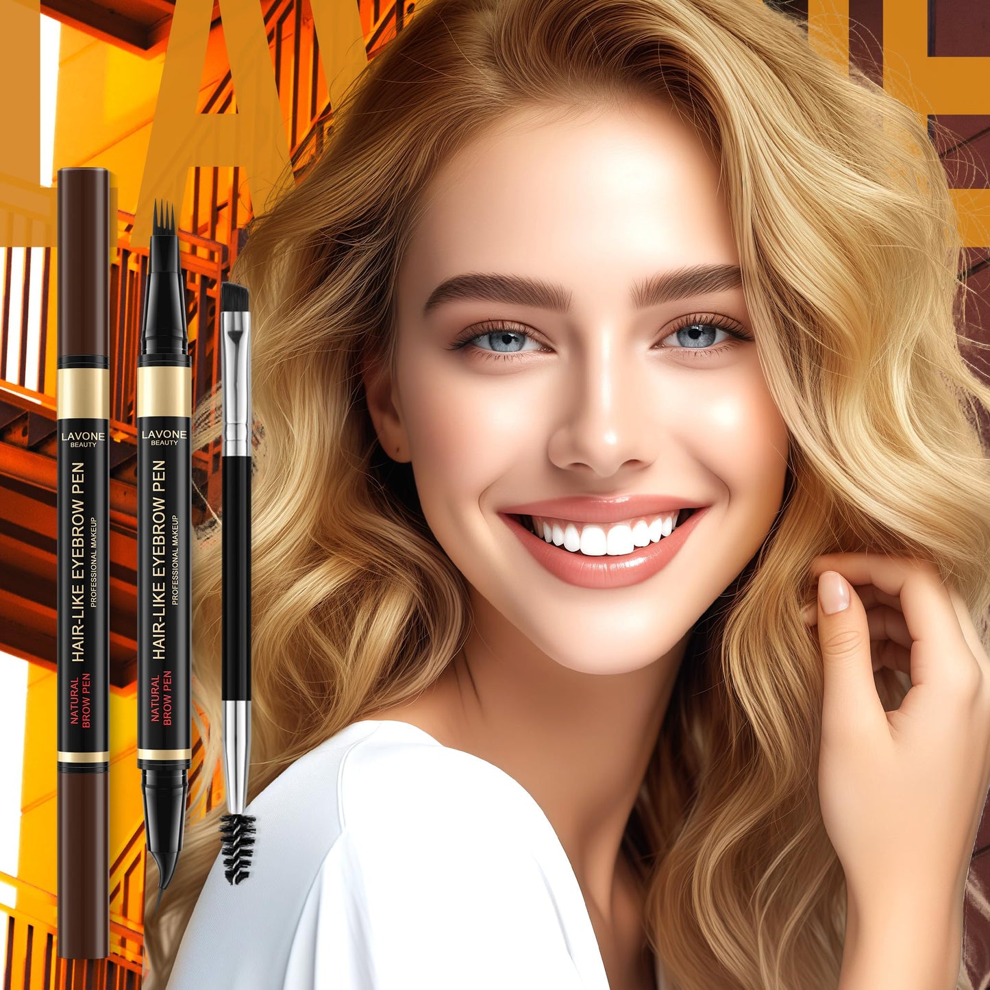 LAVONE Eyebrow Pen, 2-in-1 Waterproof Microblading Brow Pencil, Brown