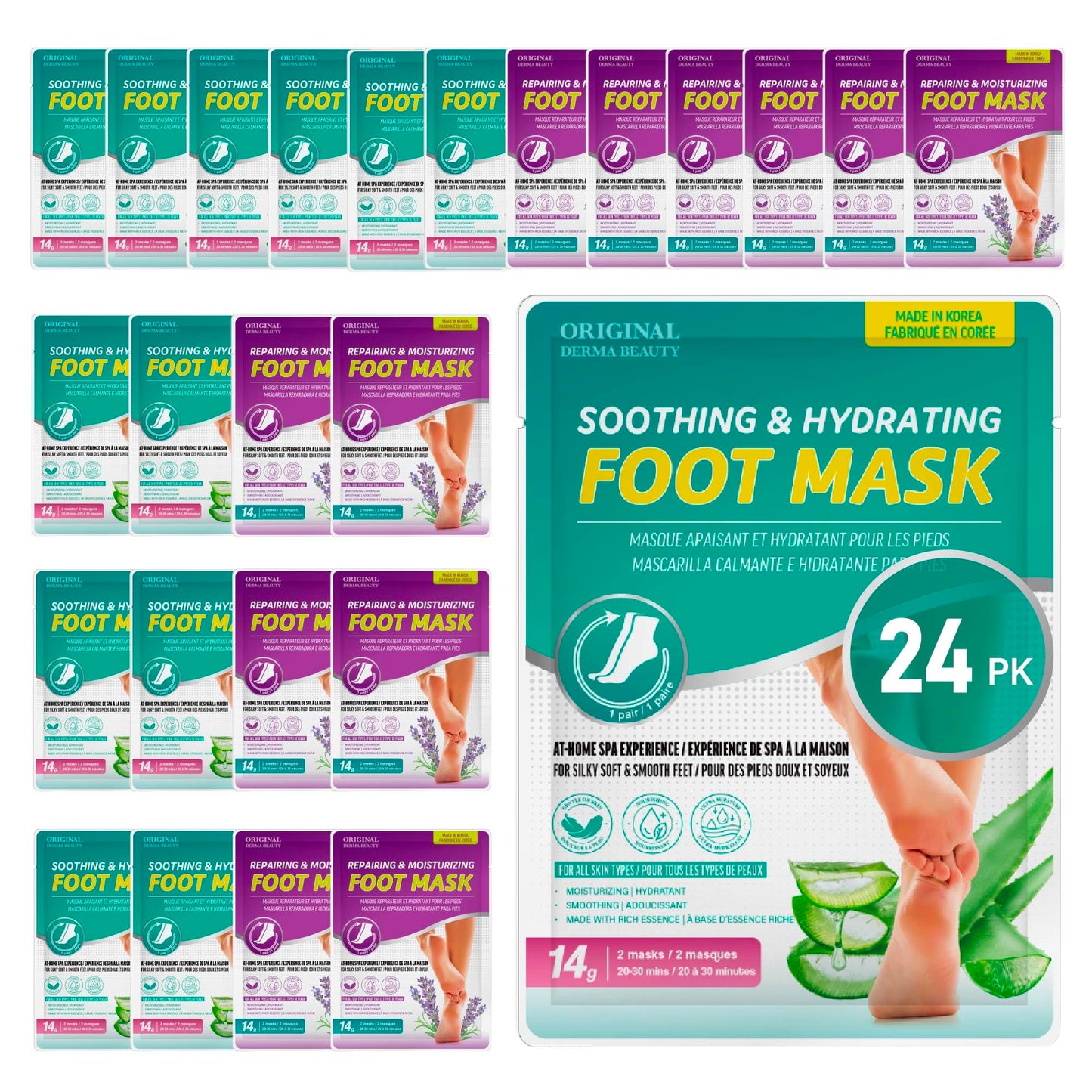 Innerest Original Derma Beauty 24 pairs Moisturizing Foot Mask Foot Spa Foot care (Aloe & Lavender)