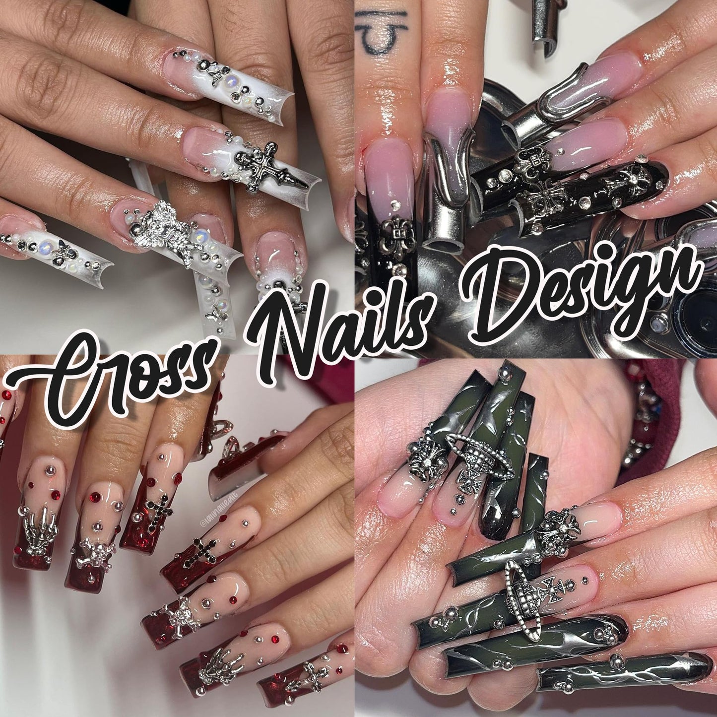3D Nail Gems and Rhinestones Glitter Ab Flatback Rhinestones Metal Cross Heart Nail Star Gothic Nail Charms with Pickup Pen Tweezers