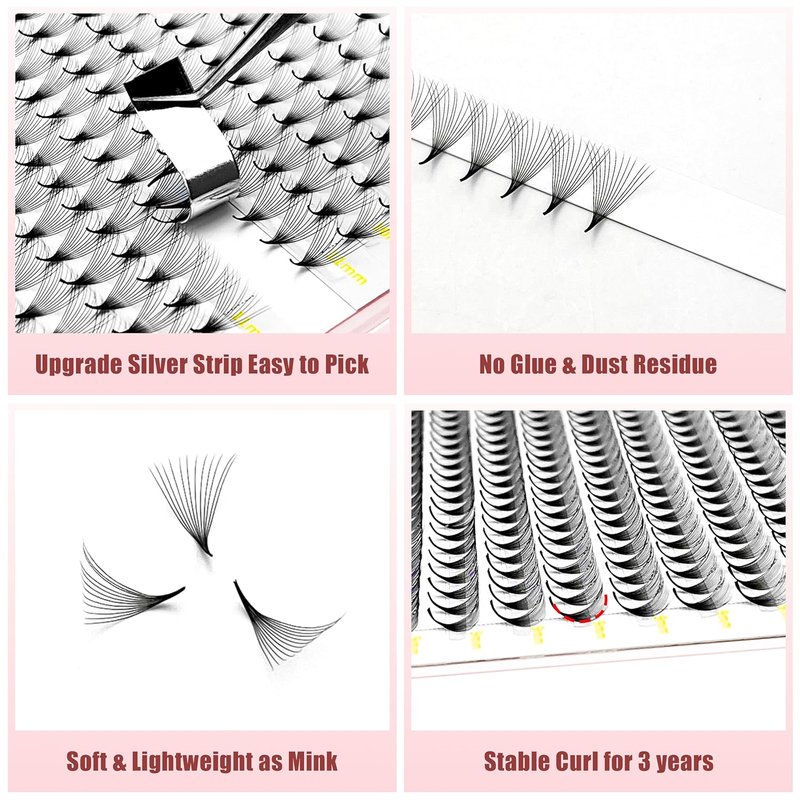 Eyelash Extensions Premade Fans - 400 Fans 12D 13mm, 0.05 Thickness D Curl, Soft Cashmere, Black