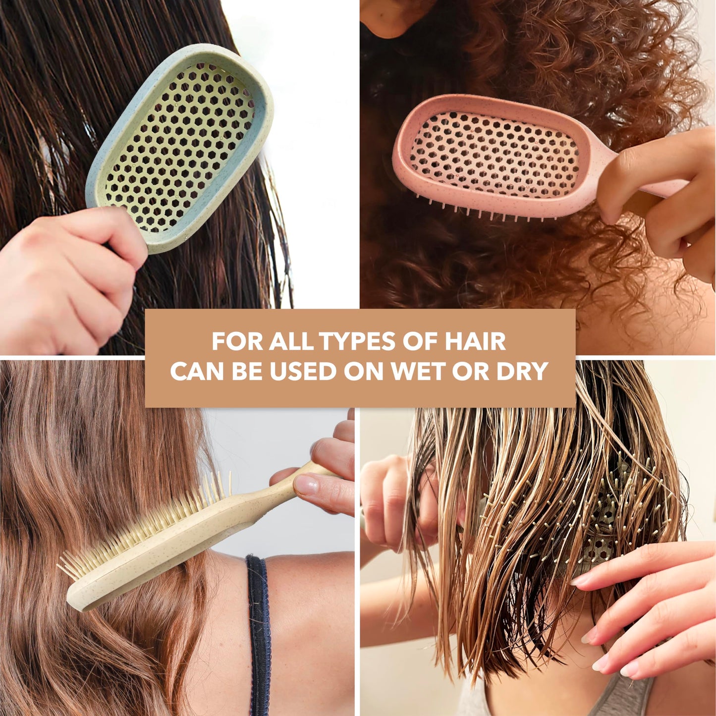 TADA Natural Beauty Hair Brush Detangler for Curly, Thick, Wavy, and Thin Hair - Ventilation Holes for Quick Drying and Styling, Detangler Brush for Women, Men, Kids (4 Colors) (4PK)