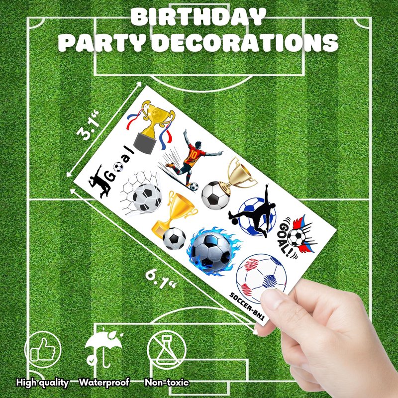 96PCS Soccer Temporary Tattoos for Kids Boys Girls - Waterproof & Skin-Safe Football Party Favors, Sports Birthday Decorations, Supplies,Team Rewards & Goodie Bag Stuffers, School Gifts