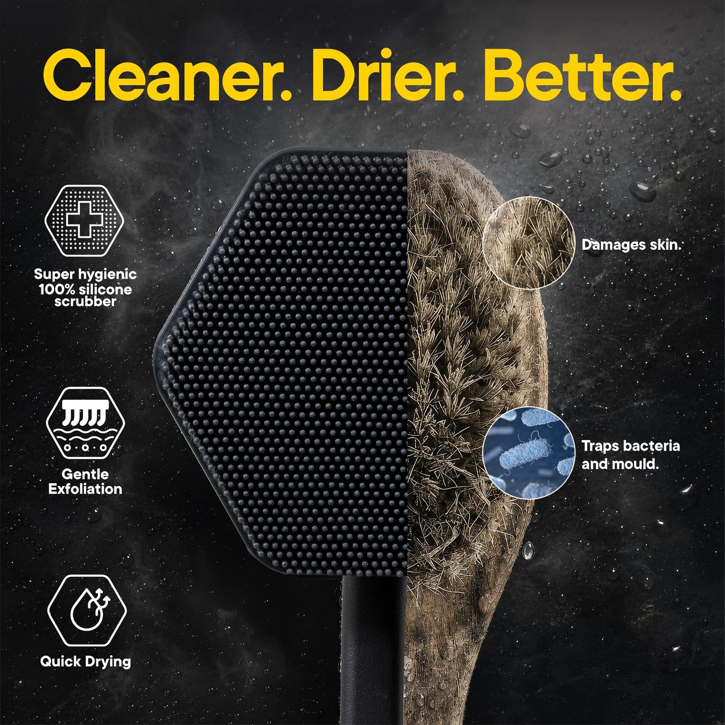 TOOLETRIES Silicone Back Scrubber for Shower, Bath Brush - Charcoal