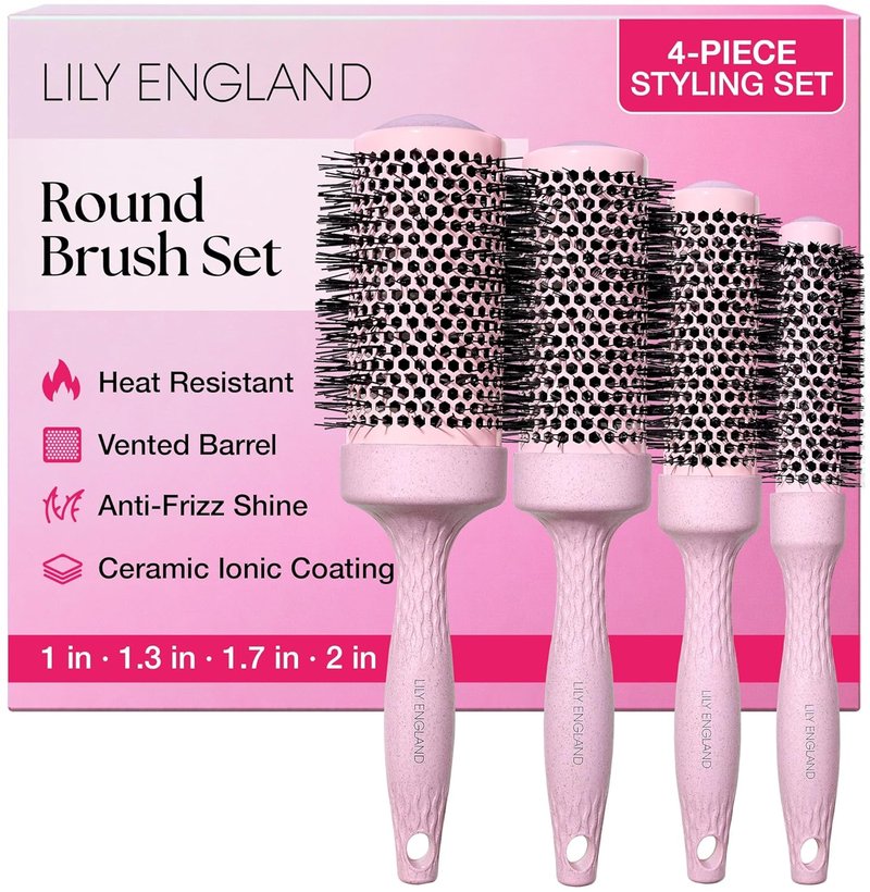 Round Blow Dry Brush Set for Women - Voluminous Blowouts | Ceramic Ionic Technology - Luxury Gift (Pink)