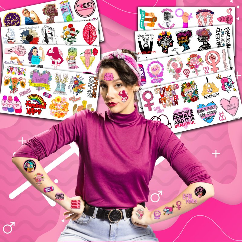 96PCS Funny Girly Feminist Temporary Tattoos Birthday Party Decorations Supplies Favors Decor Women Power Rights Gender Equality Tattoo Stickers Gifts For Adults Kids Girls Boys School Prizes Carnival