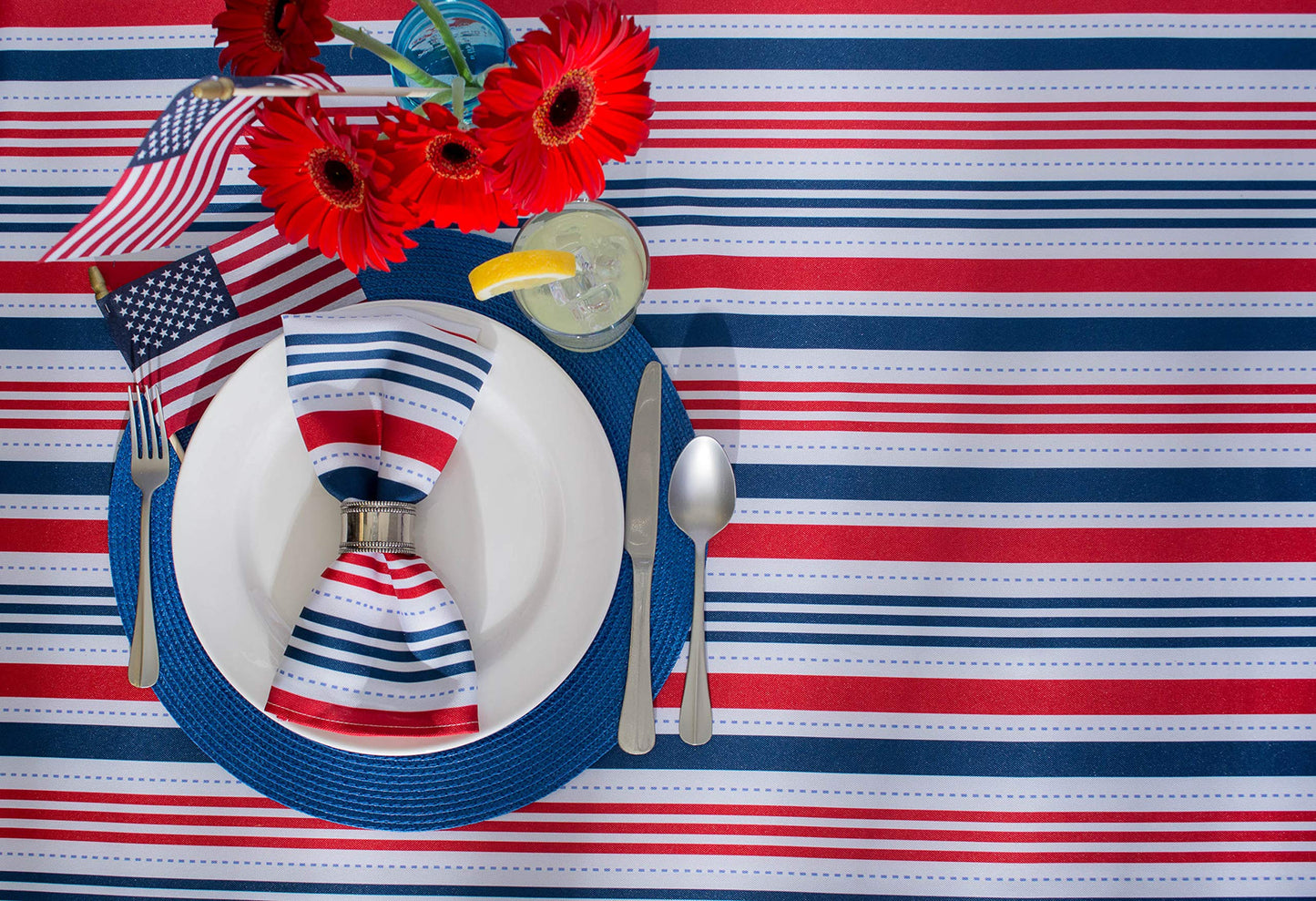 DII Patriotic Stripes Tabletop Collection, Stain Resistant & Waterproof, Table Runner, 14x72, Red, White, & Blue