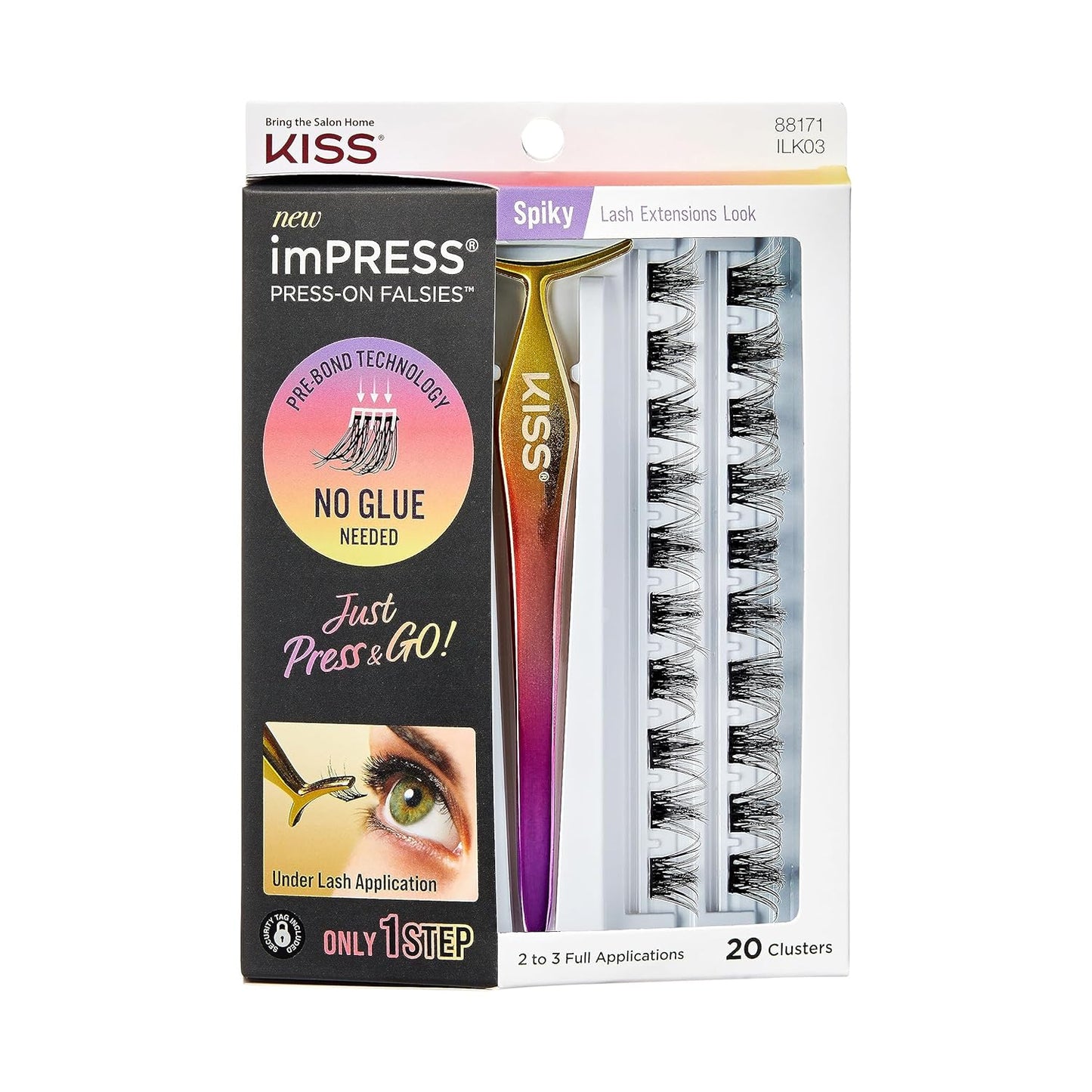 KISS imPRESS Falsies Lash Clusters - Spiky 16mm & Elegant Volume 12-14mm | 20 & 12 Pieces Press-On Eyelashes