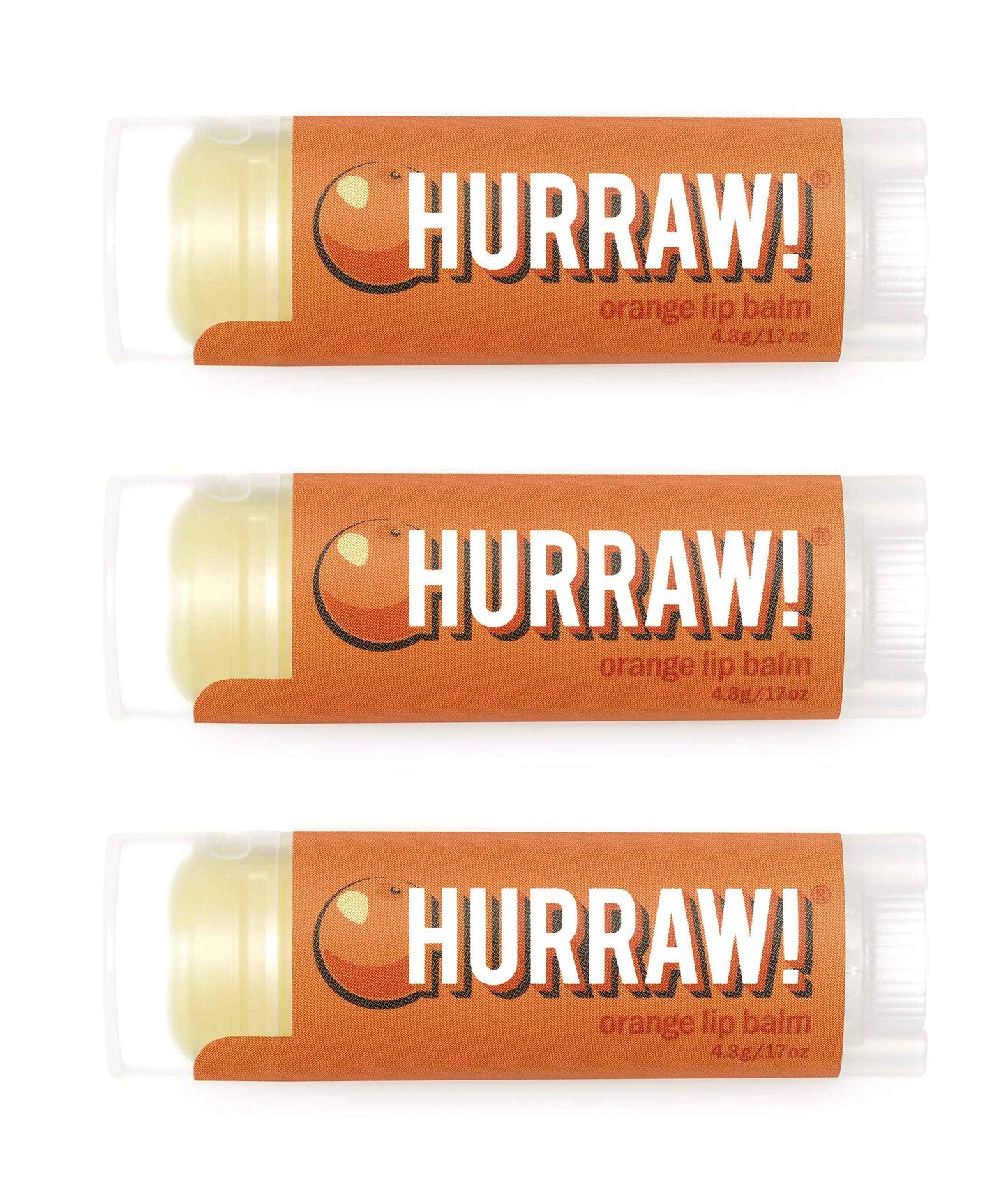 Hurraw! Orange Lip Balm, 3 Pack: Organic, Certified Vegan, Cruelty and Gluten Free. Non-GMO, 100% Natural Ingredients. Bee, Shea, Soy and Palm Free. Made in USA