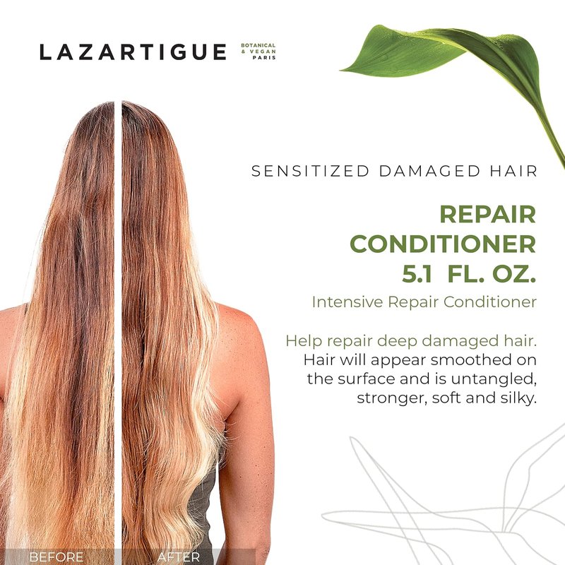 Lazartigue Repair Conditioner - Vegan Keratin & Hyaluronic Acid for Damaged Hair | Sulfate & Silicone Free