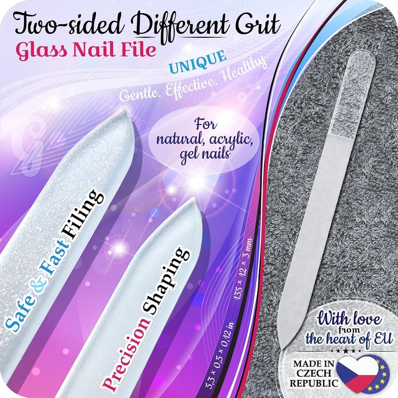 Genuine Czech Glass Nail File Set - Professional Double-Sided Callus Remover & Foot Rasp | Manicure & Pedicure Tools
