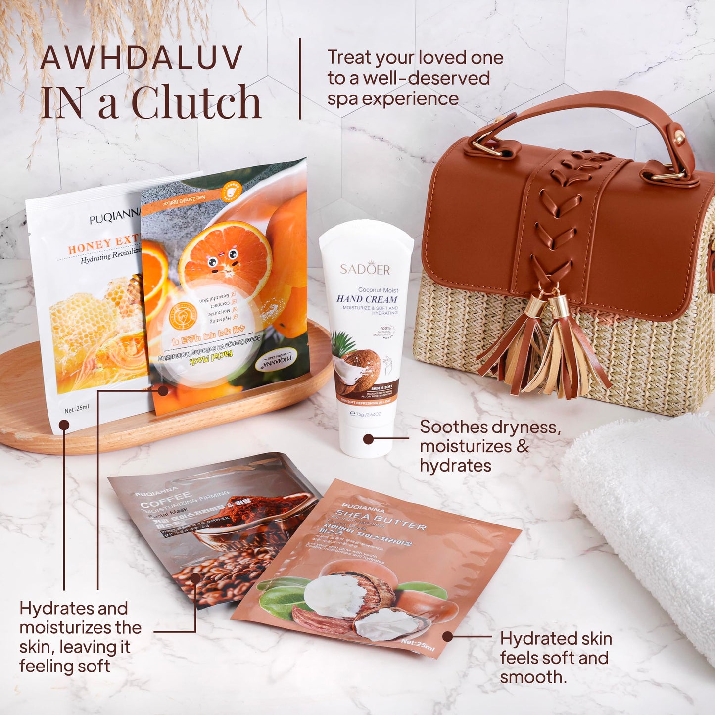 ALLTHELOVE New Mom Gift Basket, New Mom Care Package for Women, Postpartum Spa Gift Set with Rattan Purse, Affirmation Cards, Clickable Digital Planner, Face Masks & Lotion