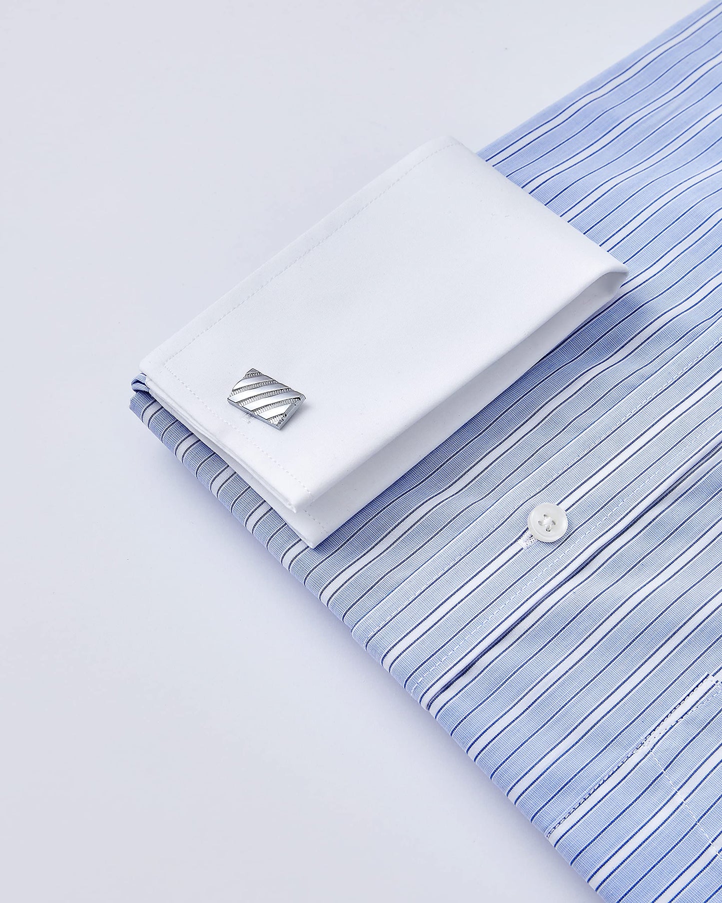 Year In Year Out French Cuff Wrinkle Free Dress Shirt for Men Regular Fit Long Sleeve Wrinkle Resistant Shirt(Blue White 165,3XL)