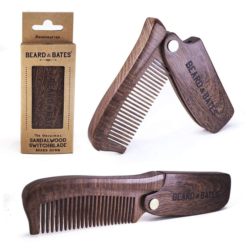 BEARD & BATES The Sandalwood Switchblade - The Original Folding Wooden Beard Hair Comb | Boutique, Artisan Crafted, Los Angeles