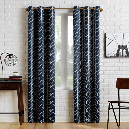 Sun Zero Kenwood Chevron Blackout Grommet Curtain Panel, 40" x 95", Navy Blue