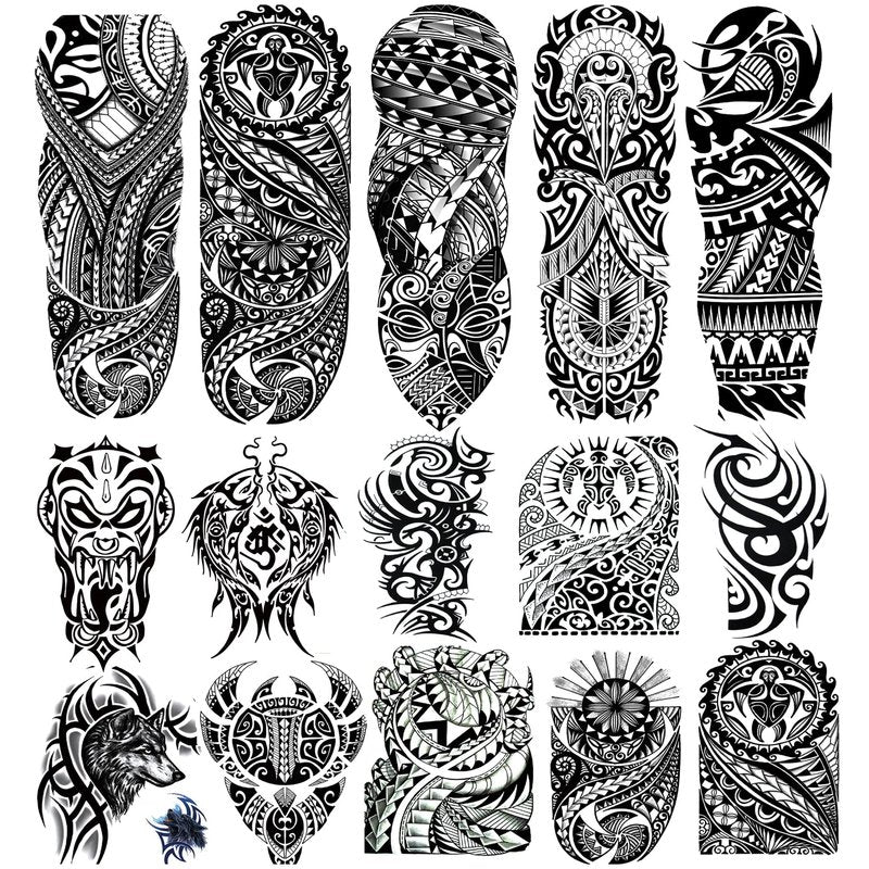 Kotbs 15 Sheets Tempoary Tattoo Sleeves for Men Women - 5 Full Arm Tattoo Sleeves & 10 Half Arm Tattoo Stickers- Realistic Temporary Tattoos for Halloween, Cosplay, and Parties