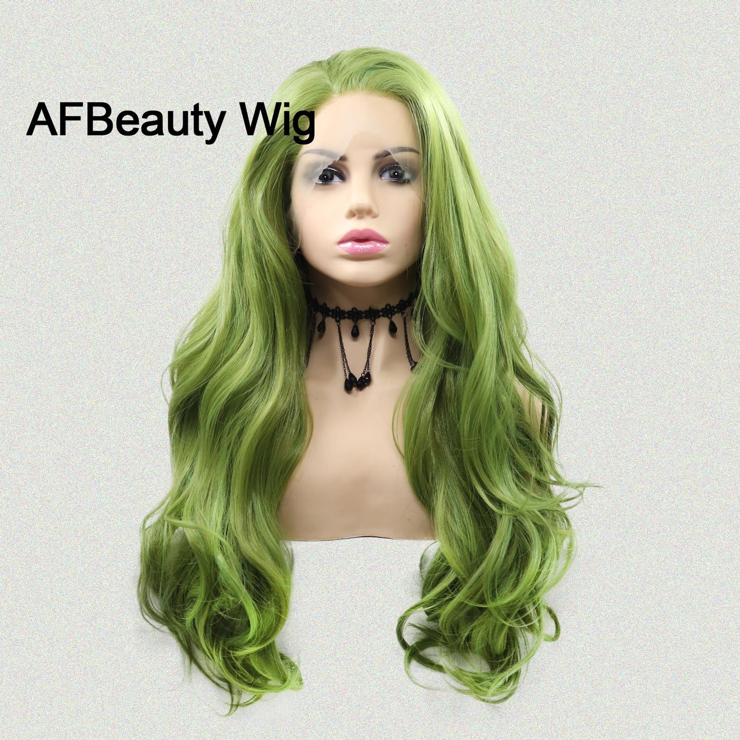 AFBeauty Green Lace Front Wig Body Wave Glueless Lace Wigs Olive Green Long Curly Wavy Pre Plucked Natural Wig Synthetic Heat Resistant Fiber Hair Colorful Wig for Women Daily 24 Inch