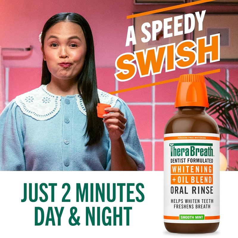 TheraBreath Whitening Oral Rinse - Alcohol-Free Mouthwash for Whiter Teeth & Fresh Breath | Smooth Mint, 16 Fl Oz