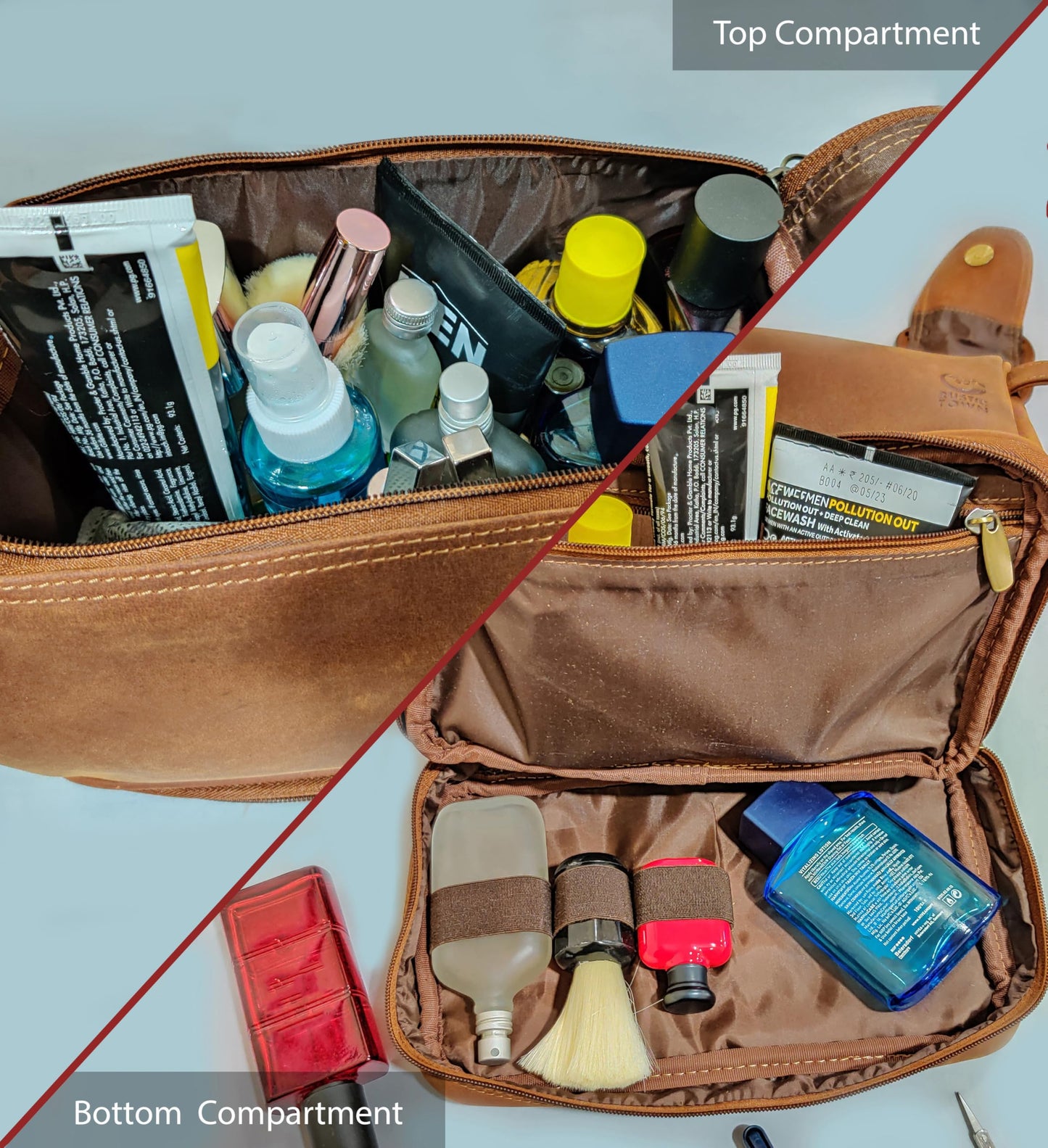 RUSTIC TOWN Leather Toiletry Bag for Men - Travel Shaving Ditty Kit - Bathroom Shower Toiletries Organizer - Cosmetic Makeup Bag for Women