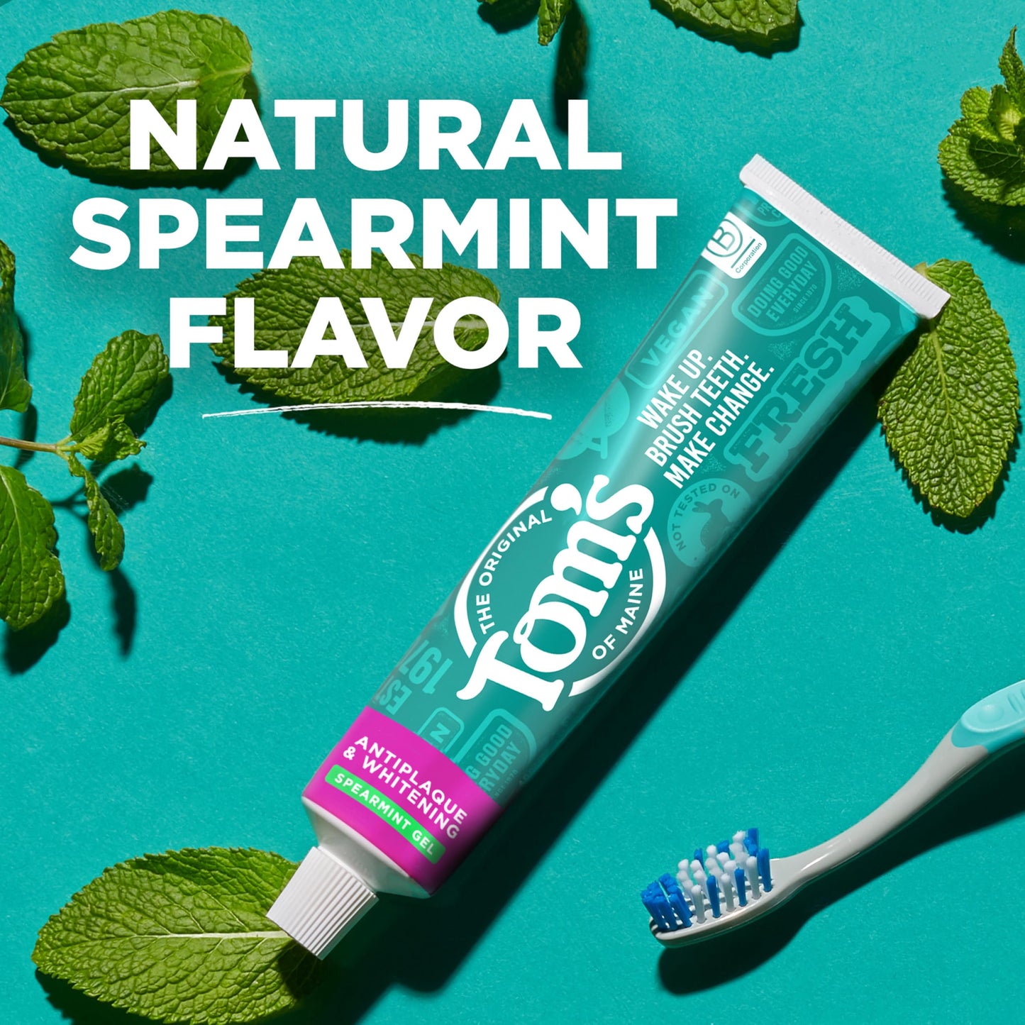Tom's of Maine Antiplaque and Whitening Fluoride Free Natural Toothpaste Gel, Vegan, Spearmint, 4 Ounces (3 Pack)