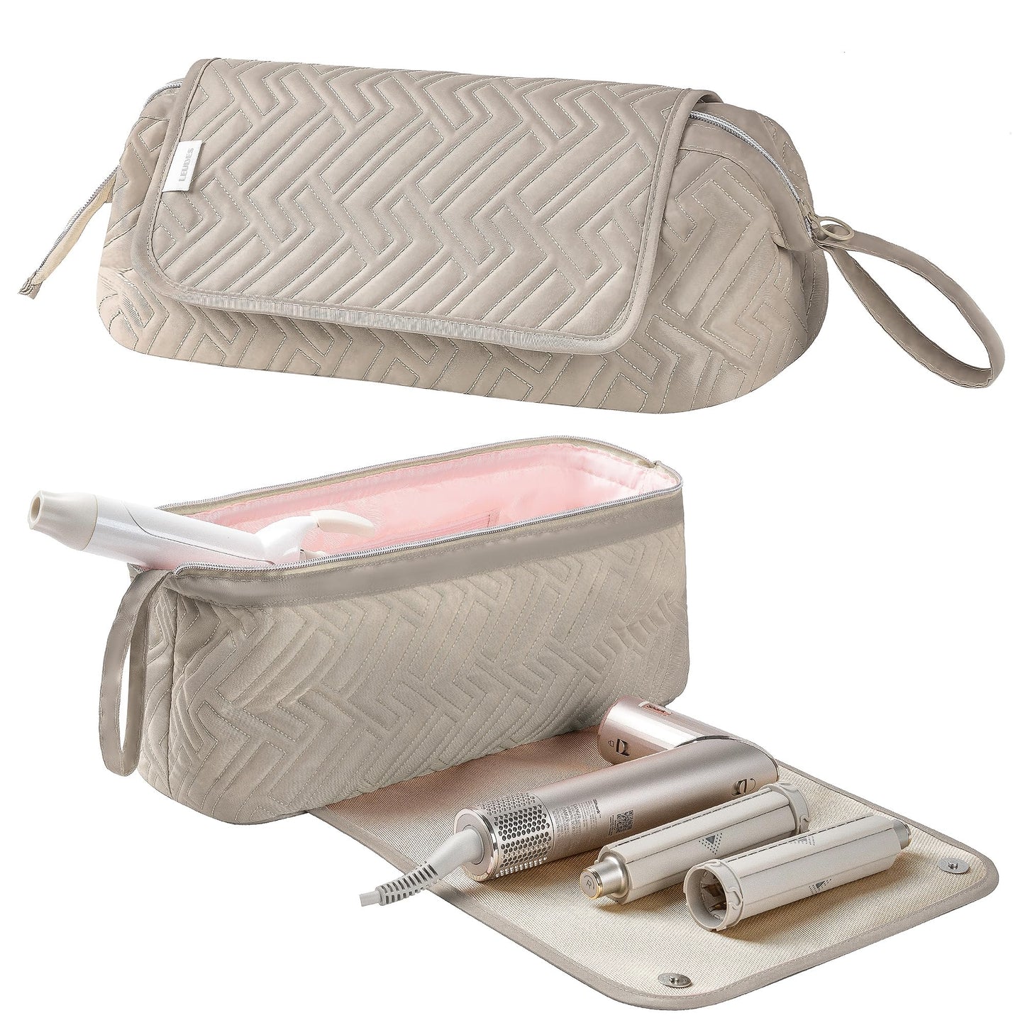 Leudes Hair Tools Travel Bag for Women Heat Resistant Mat for Travel Essentials Hot Tools Straighteners,Flat Irons,Curling Iron,Hot Air Brushes and Hair Dryer Organizer Bags 2 in 1 (Camel)