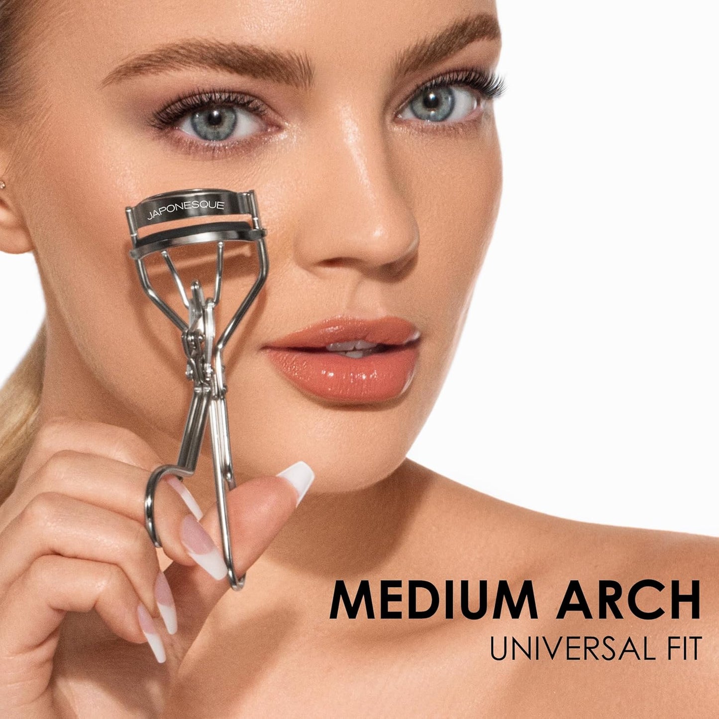 JAPONESQUE Eyelash Curler - Instant Power Curler for Longer Lashes | Silicone Pad, Nickel Finish