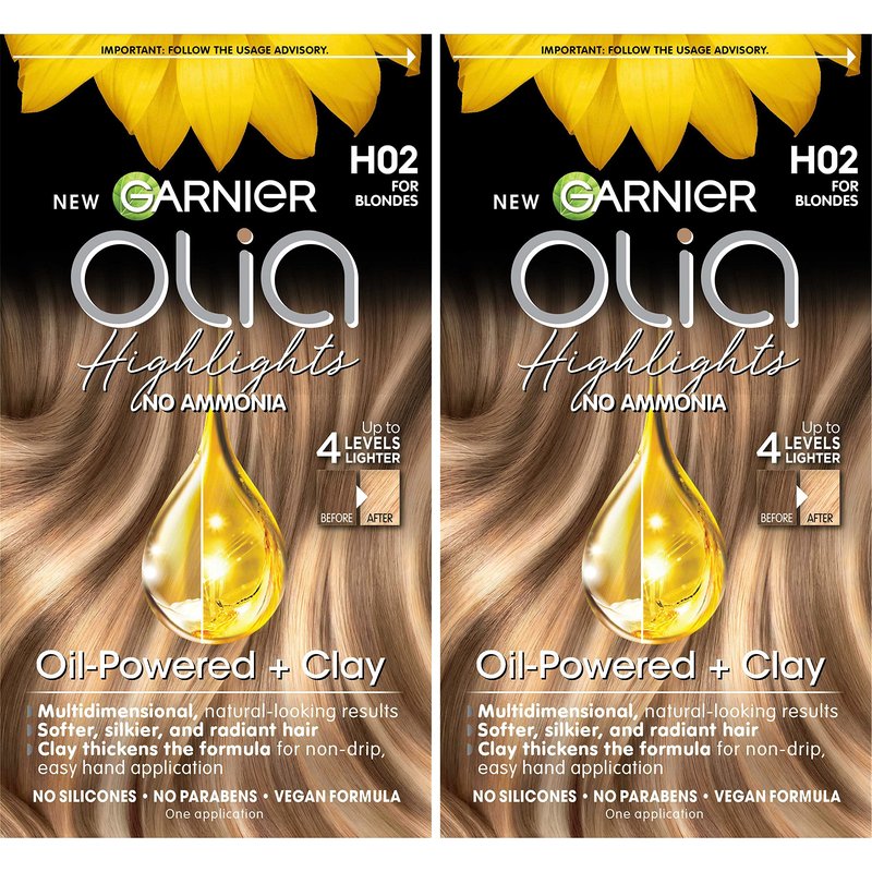 Garnier Olia Ammonia-Free Permanent Hair Dye Highlighting Kit, Oil-Rich Formula for Multidimensional Hair Color with Up to 4 Levels of Lift, Vegan & Cruelty Free, H02 Highlights for Blondes, 2 Count
