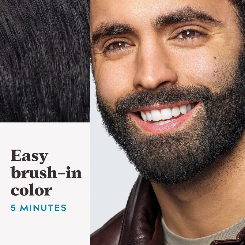 Just For Men Mustache & Beard, Beard Coloring for Gray Hair with Brush, With Keratin Biotin Aloe and Coconut Oil for Healthy Facial Hair - Real Black, M-55, Pack of 3