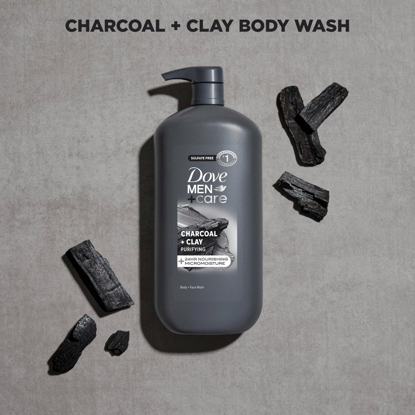 Dove Men+Care Purifying Body & Face Wash 3 Count Charcoal Clay with 24-Hour Nourishing Micromoisture Technology 30 oz