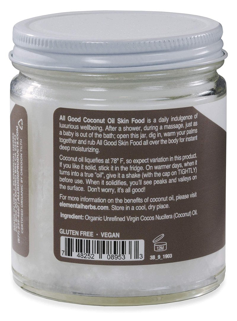 All Good Organic Coconut Oil Skin Food - Natural Moisturizing Skin Care - Non GMO - Vegan (2-Pack) (Coconut)