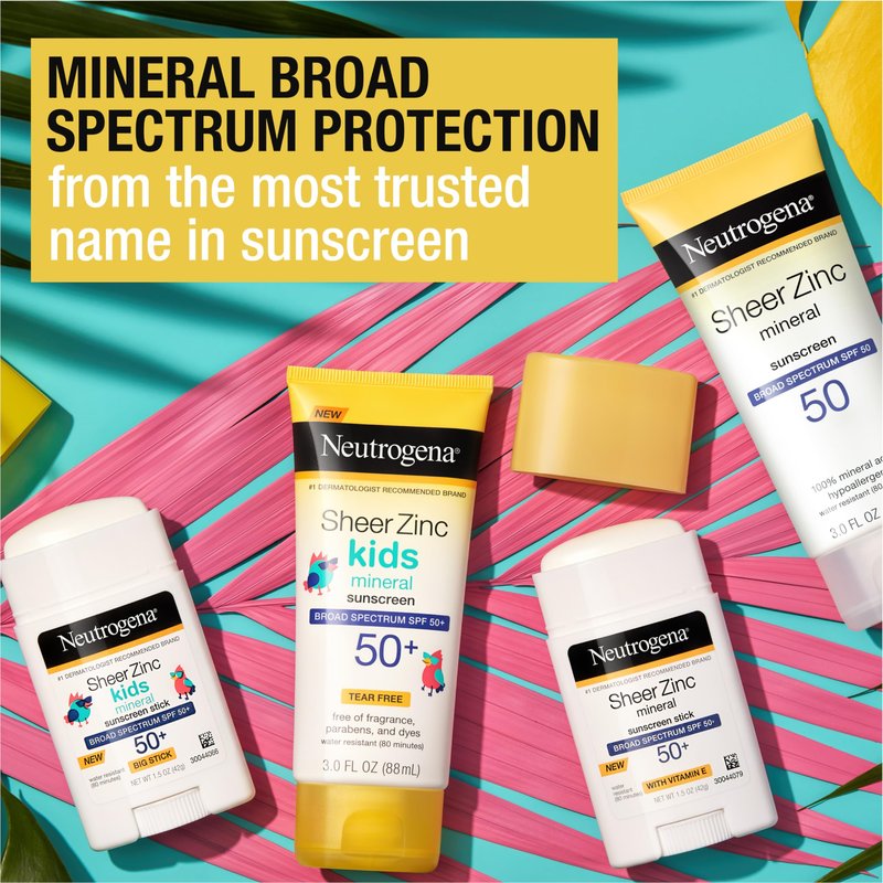 Neutrogena Sheer Zinc Oxide Dry-Touch Sunscreen Lotion with Broad Spectrum SPF 50 UVA/UVB Protection, Water-Resistant, Hypoallergenic & Non-Greasy Mineral Sunscreen, Paraben-Free, 3 fl. oz