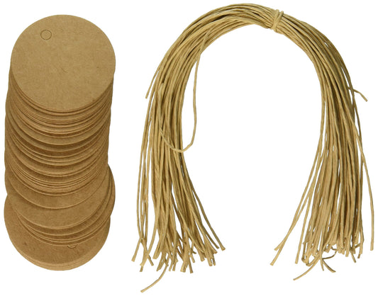 Wrapables 50 Gift Tags/Kraft Hang Tags with Free Cut Strings for Gifts, Crafts & Price Tags - Circle