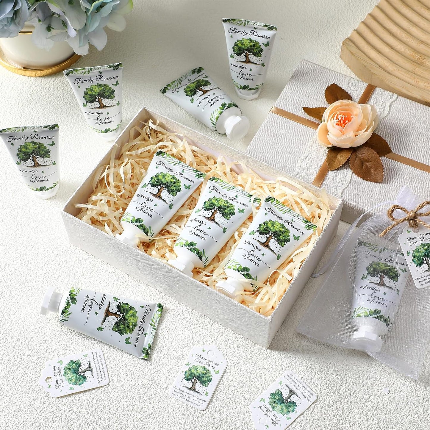Family Reunion Hand Lotion Cream Favors - 20 Sets with Organza Bags for Table Centerpieces | Perfect Party Decor