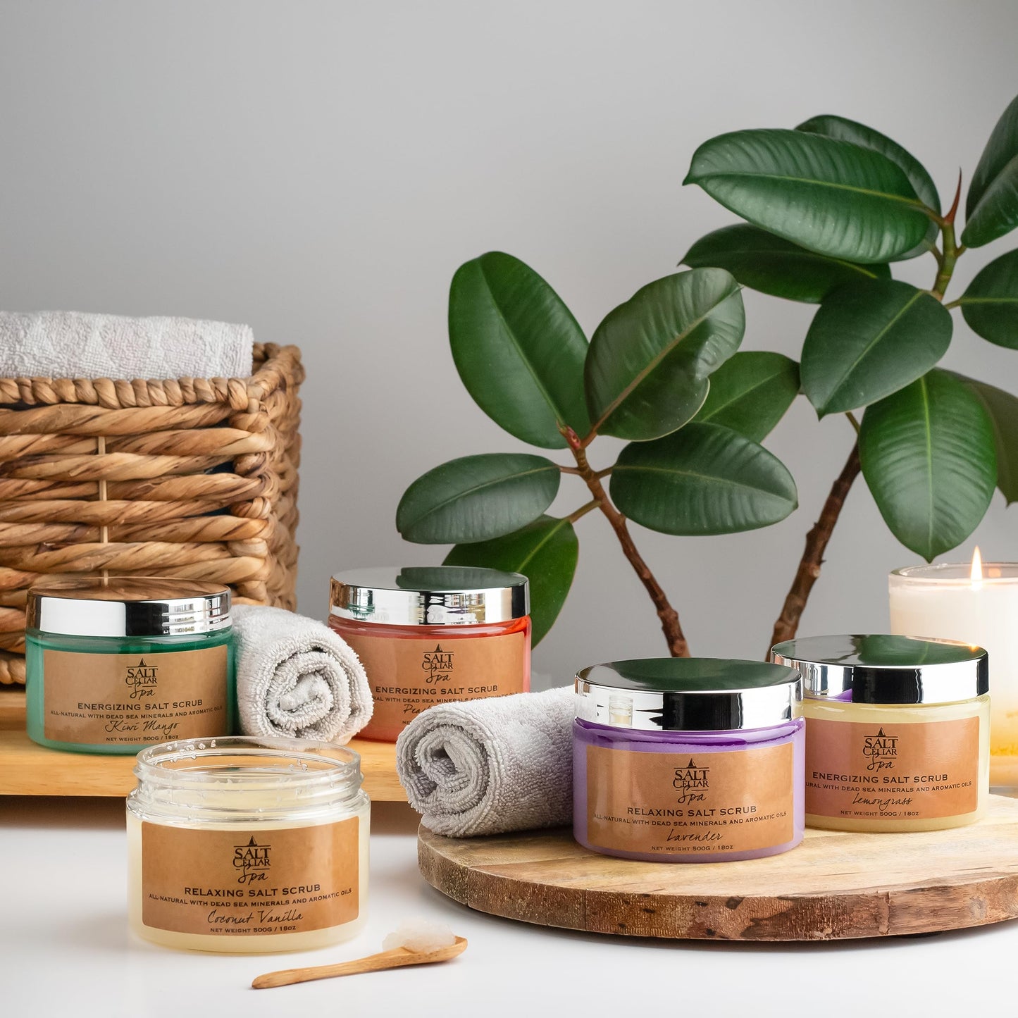 Salt Cellar Spa All-Natural Dead Sea Salt Scrub - Refresh with Coconut Vanilla - Energize, Revive, and Rejuvenate your Skin - Made in Israel, Cruelty-Free, 18 oz.