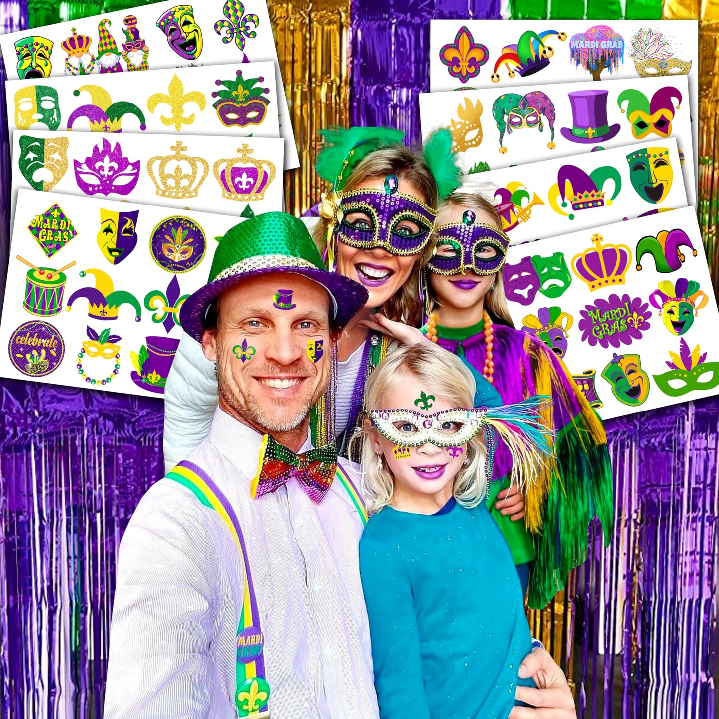 96 PCS Fat Tuesday Temporary Tattoos for Kids - Fat Tuesday Party Favors