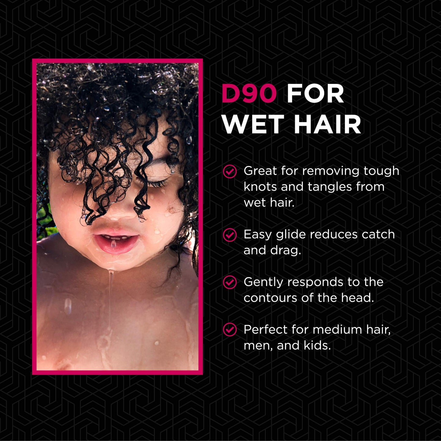 Denman Tangle Tamer Ultra (Pink) Detangling Paddle Brush For Curly Hair And Black Natural Hair - use with both Wet & Dry Hair, D90L