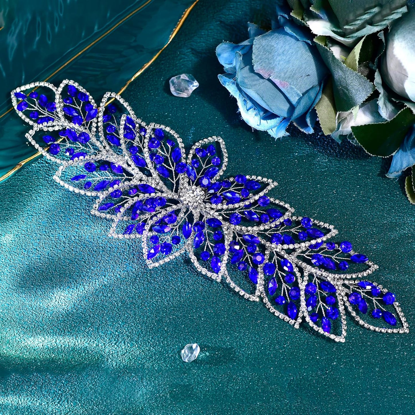 Bridal Blue Rhinestone Headpiece - Exquisite Handmade Hair Accessory | Crystal Hair Band (One Size)
