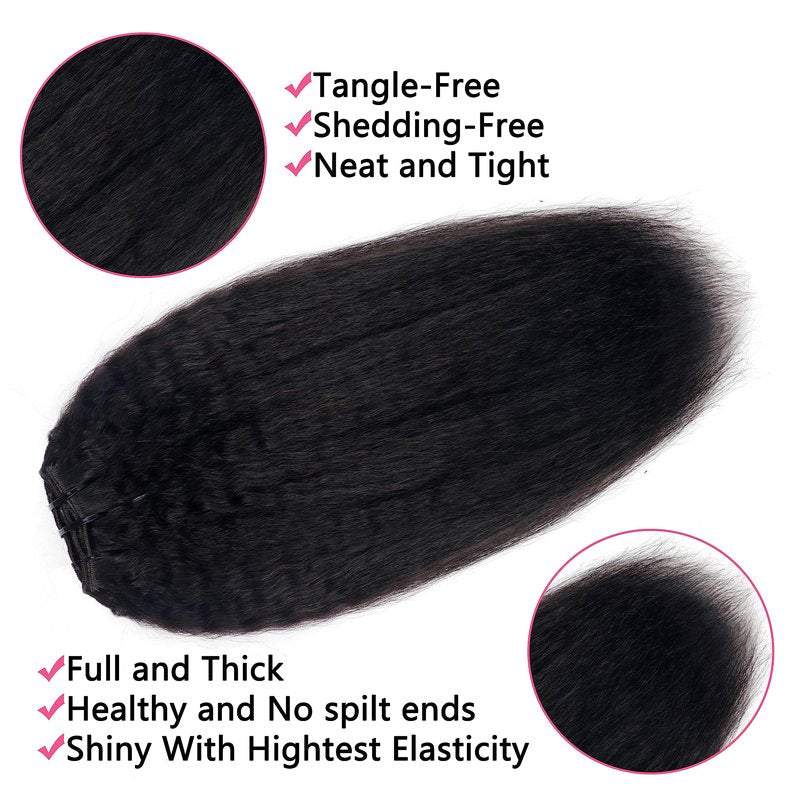 Kinky Straight Clip in Hair Extensions Real Human Hair Clip ins Natural Black Double Weft Clip ins for Women 12 Inch 120g 8pcs Kinky Straight Clip on Extensions Human Hair #1B Natural Color