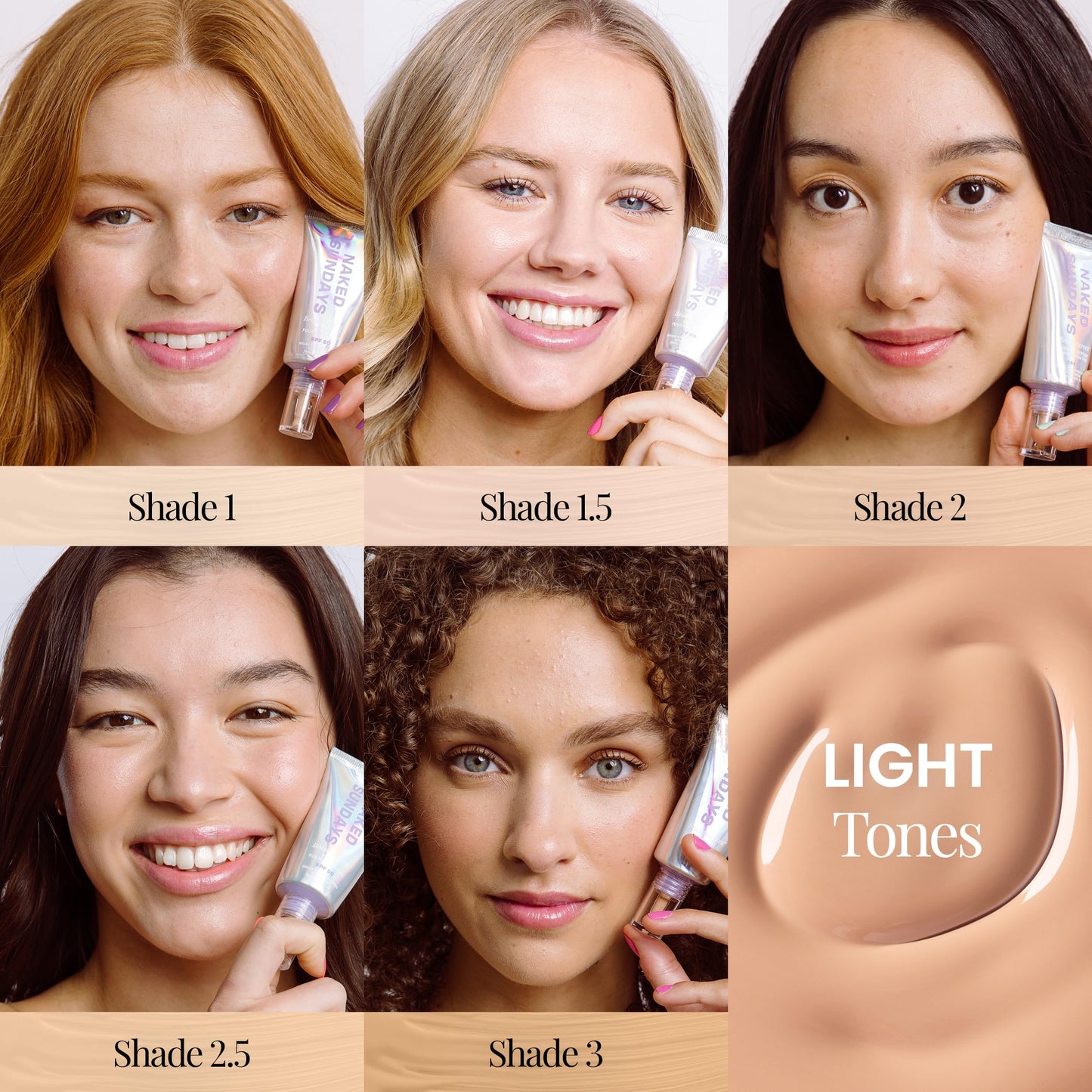 Naked Sundays BeautyScreen Peptide Foundation Tint - SPF 50 Tinted Sunscreen & Skincare Makeup with Zinc Oxide, Niacinamide - Lightweight Natural Coverage, 1.5 Fair Cool, 1.01 Oz