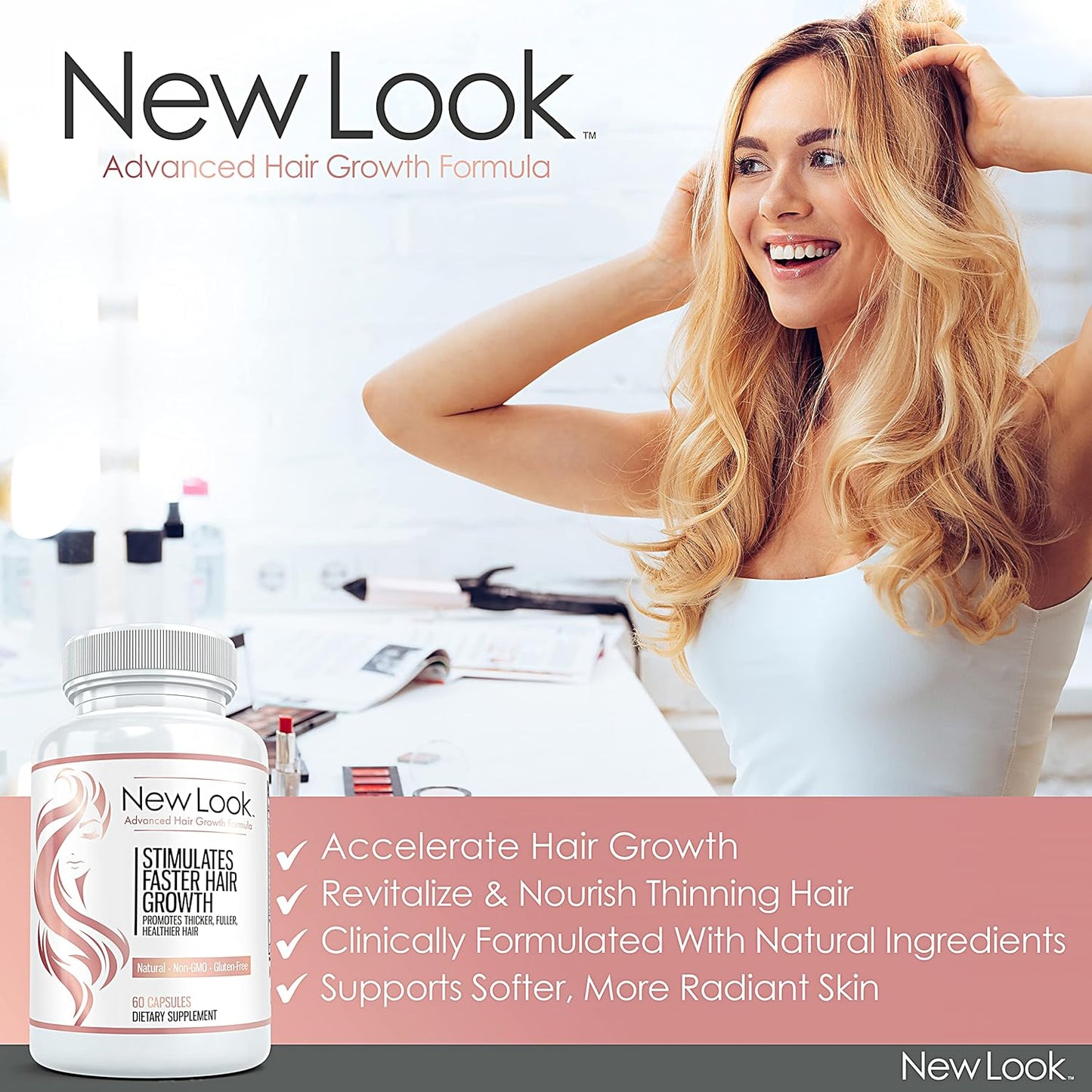 Hair Growth Support Vitamins for Men & Women - Clinical Strength Biotin Supplement for Thicker, Fuller Hair | 60 Capsules