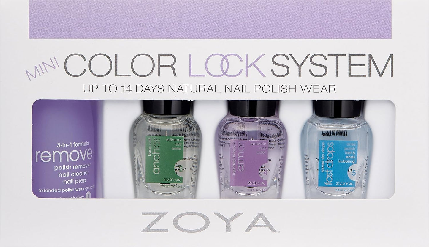 Zoya Mini Color Lock System Manicure Kit - Clear 4-Piece Set for Long-Lasting Nails