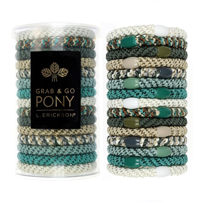L. Erickson Hair Ties for Thick Hair, Grab & Go Pony Tube 15 Pack Neutral Tones - No-Crease Damage-Free Bands with Strong Hold for Women & Men, Moss