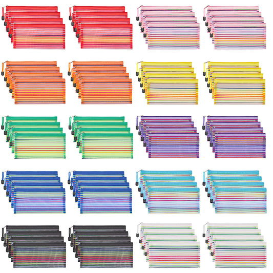 JARLINK 80 Pack Mesh Zipper Pouch, Pouch Bulk in 10 Colors, Multipurpose Storage Bags for Organizing Makeup Essentials, Travel Accessories, Office, School and Teacher Supplies